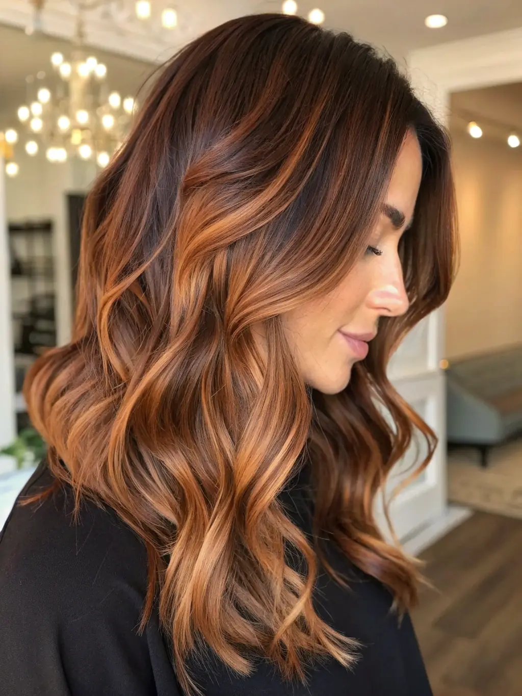 A close-up shot of a client's hair with perfectly blended roots and vibrant, consistent color, showcasing the seamless regrowth achieved with Salon@Church's maintenance color service.