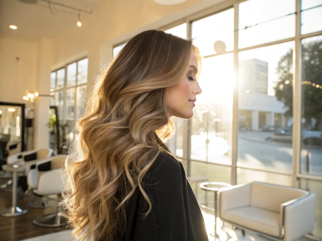 A close-up shot of a client's hair at Salon@Church, showcasing the subtle yet striking dimension achieved through their signature blonding technique. The hair is healthy, shiny, and the color seamlessly blends.